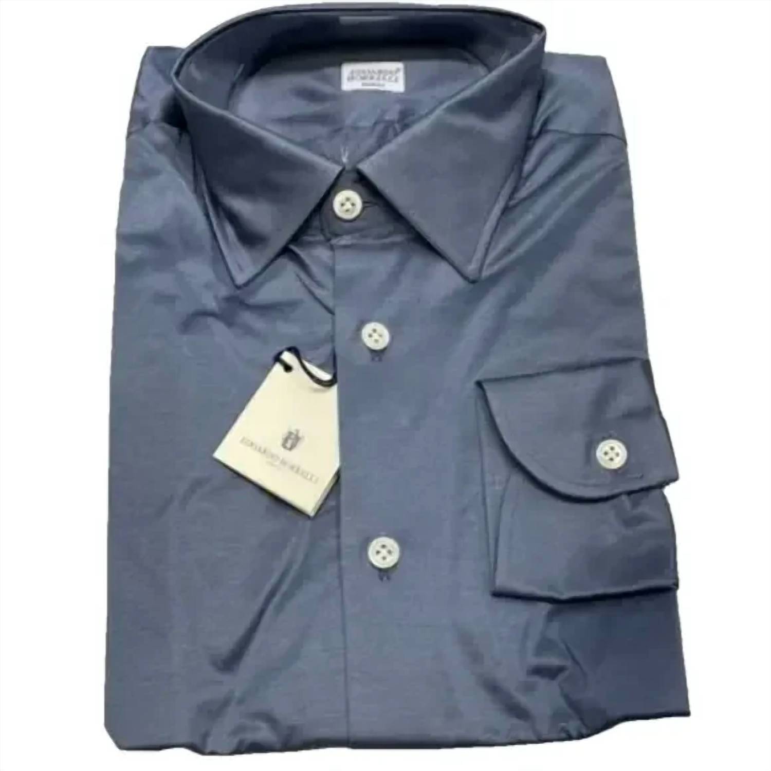 New Edoardo Borrelli Men's Button Up Long Sleeve Cotton Shirt In Blue